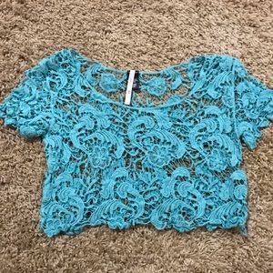 Bella Fantasia Turquoise Lace Crop Top